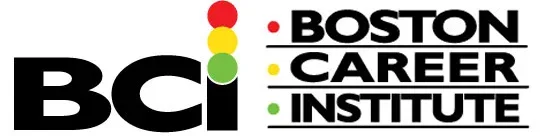 Boston Career Institute logo with colorful dots.